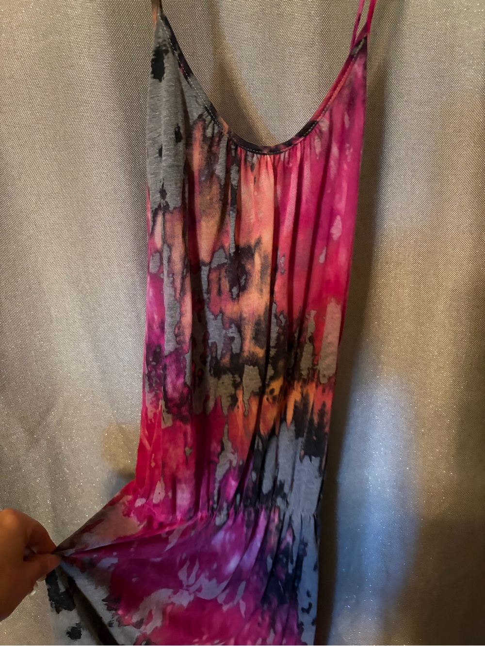 TEE BY BIG STAR Vibrant Pink & Gray Tie-Dye Maxi Slip Dress